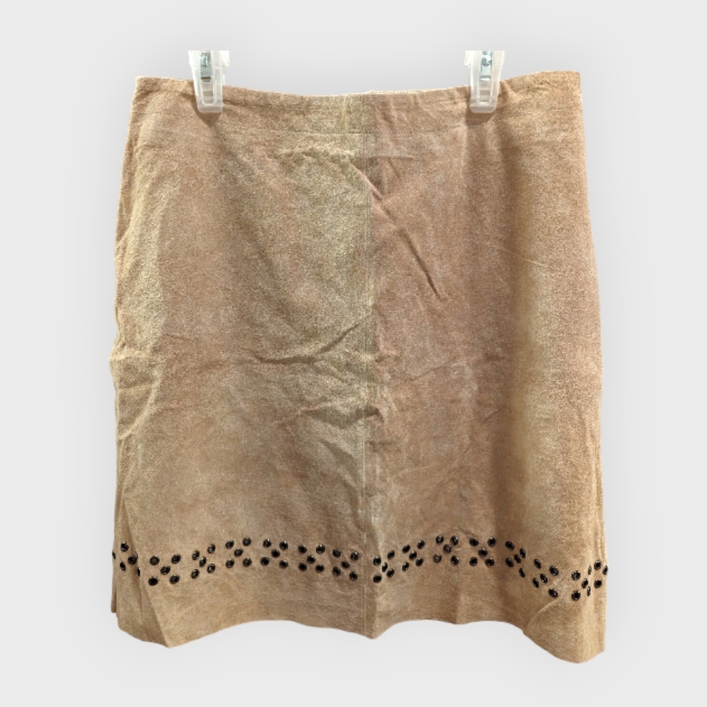 Leather / Suede Mini Skirt in Beige with Grommets